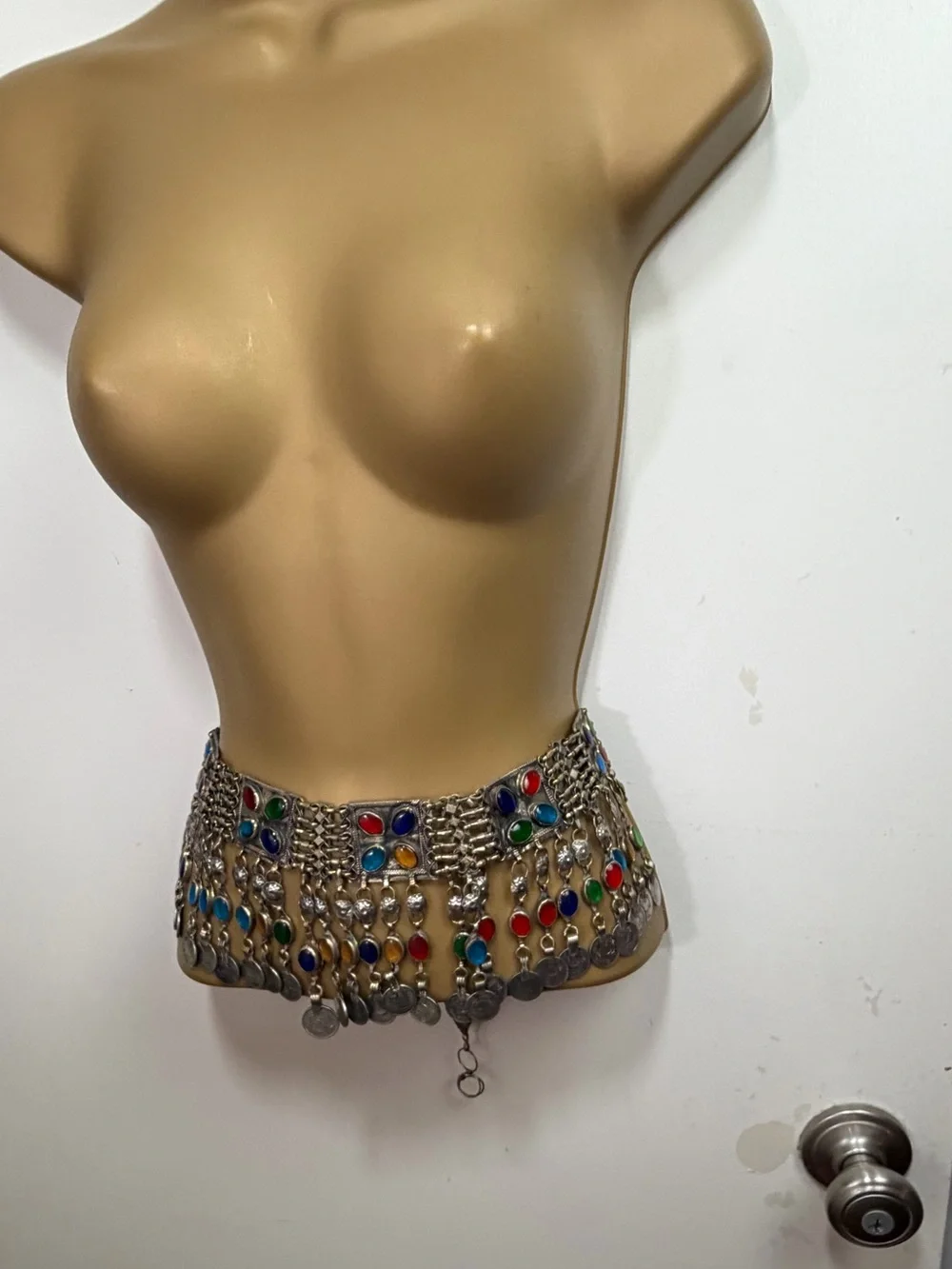 Vintage Kuchi Multicolor Glass Stones Tribal Boho Festival Dangling Coin Belt